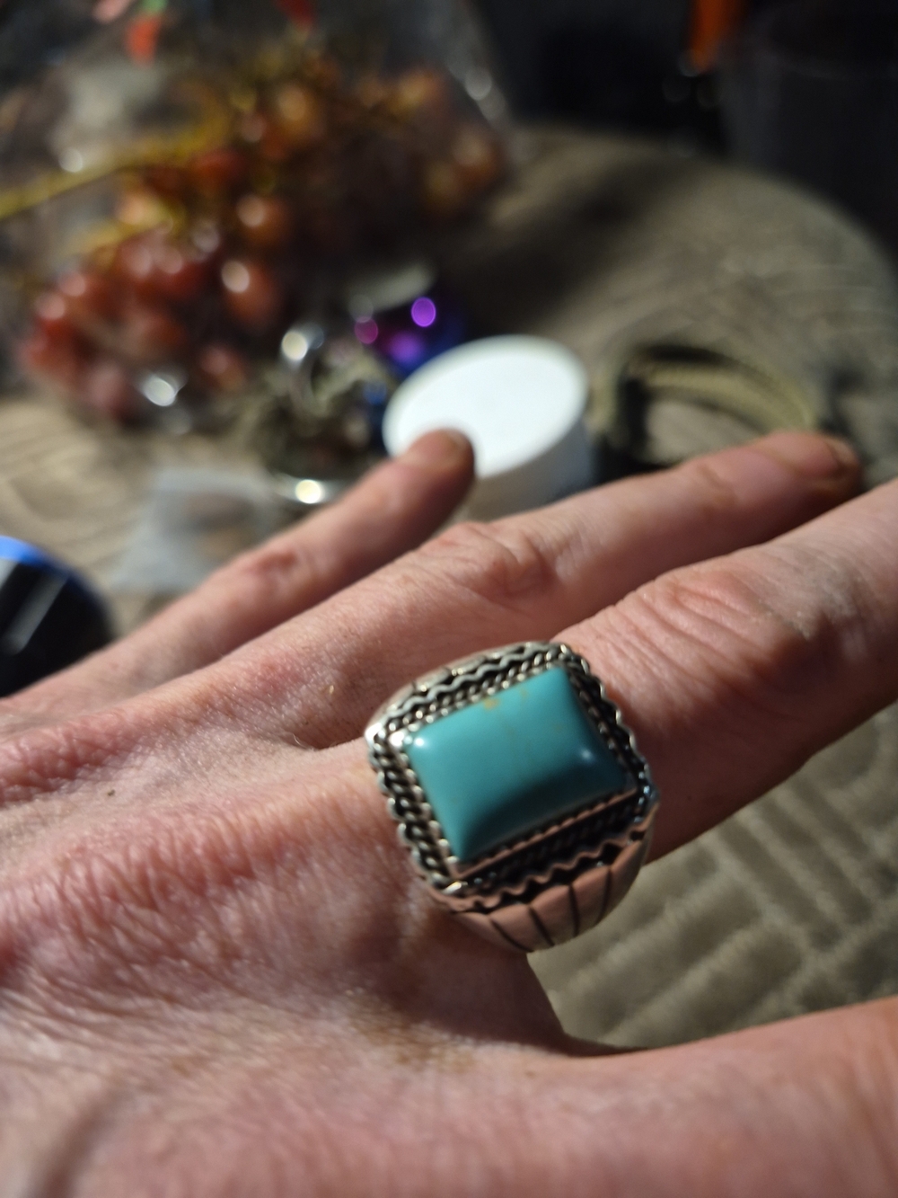 Sterling Silver Men's Turquoise Square Ring - Blue Stone